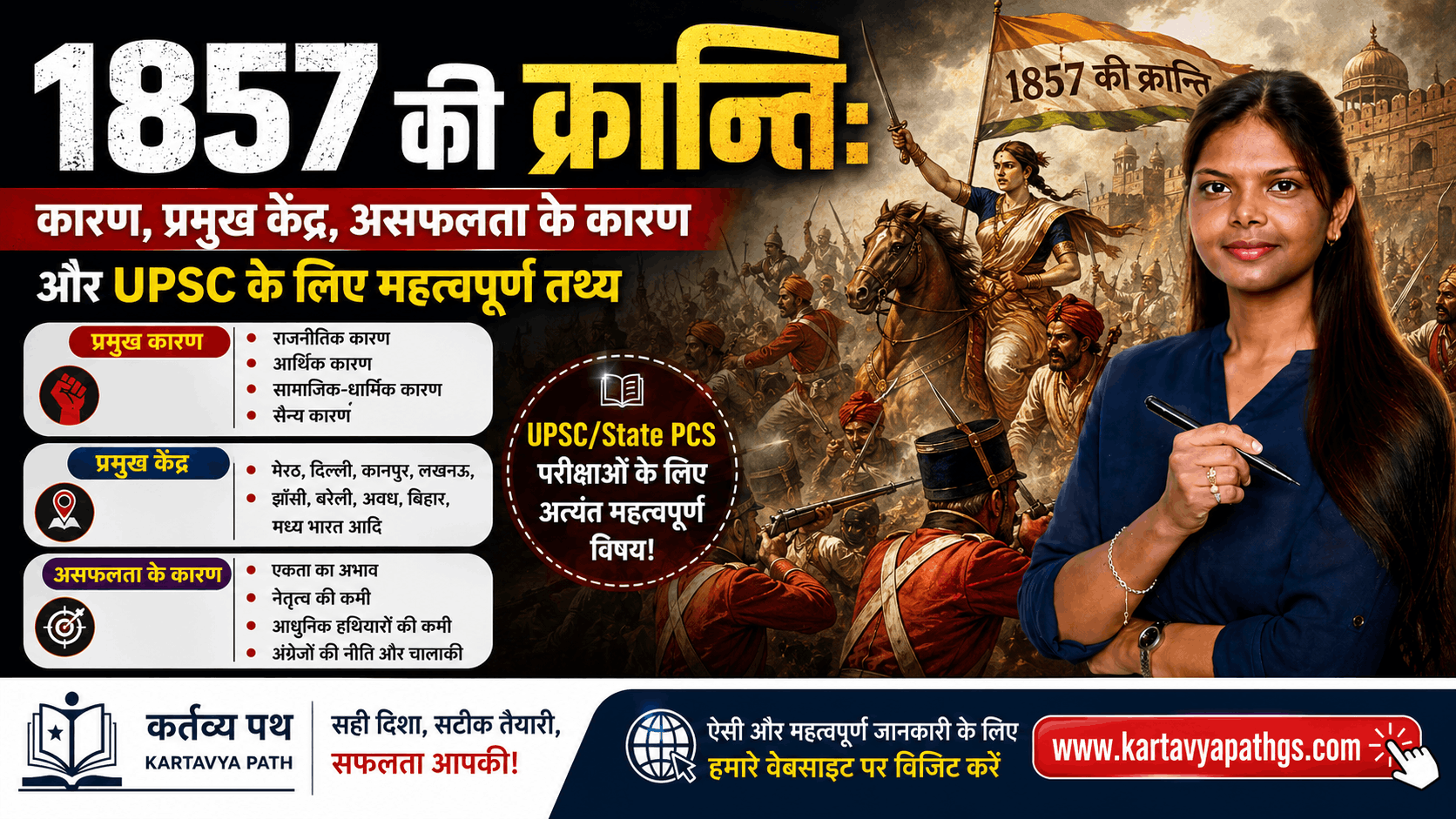 1857 की क्रांति के कारण प्रमुख केंद्र और असफलता के कारण