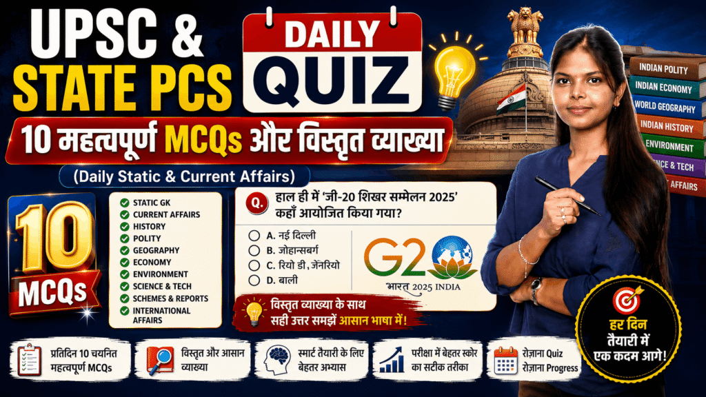 UPSC and State PCS Daily Quiz MCQs with Detailed Explanation